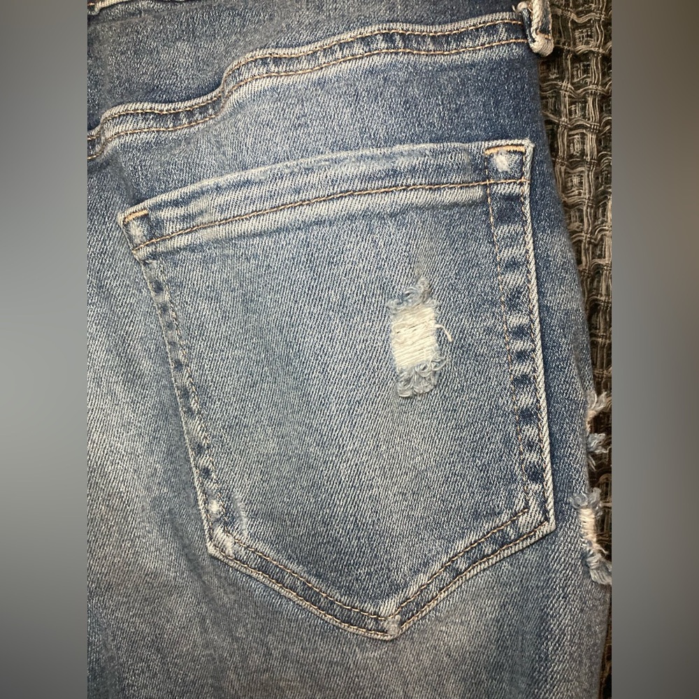 Women's Blue Distressed Mom Jeans - Picture 13 of 16